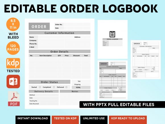 Manage Orders with KDP Editable Logbook 3 Models