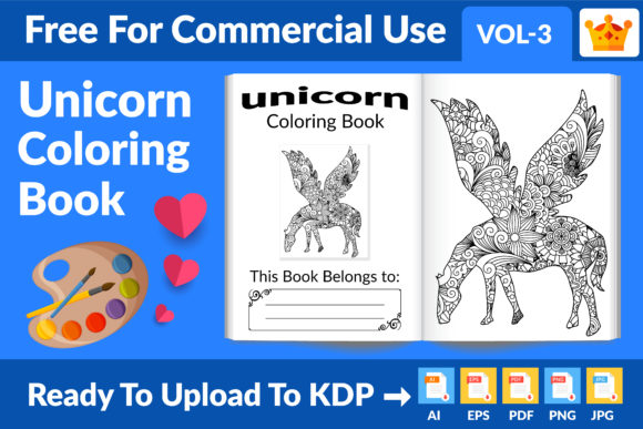 Unicorn Coloring Book KDP Interior Vol 3